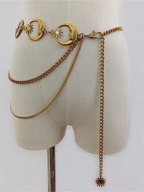 Gold Celestial Moon & Star Chain Belt - Belt Accessories